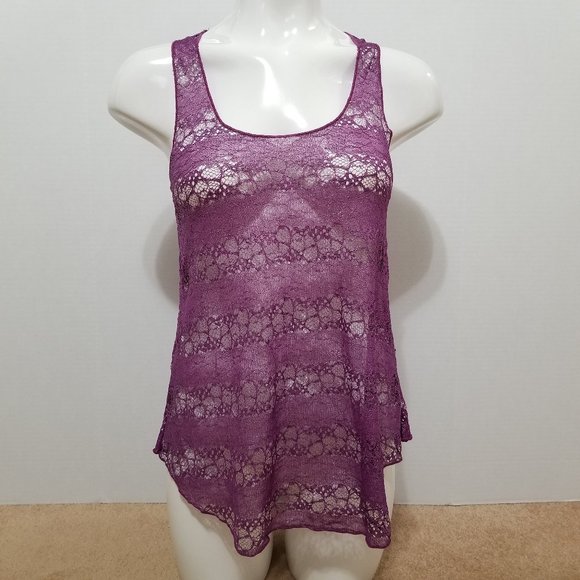 Mudd top Medium NWT unlined floral lace sleeveless tank metallic accent sheer - Picture 1 of 11